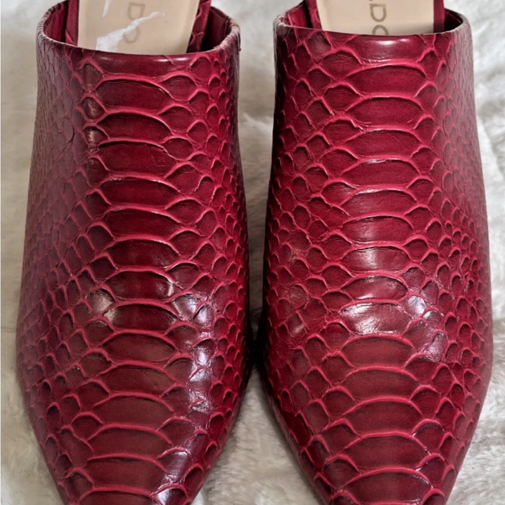 Aldo Burgundy Snake Print Mules